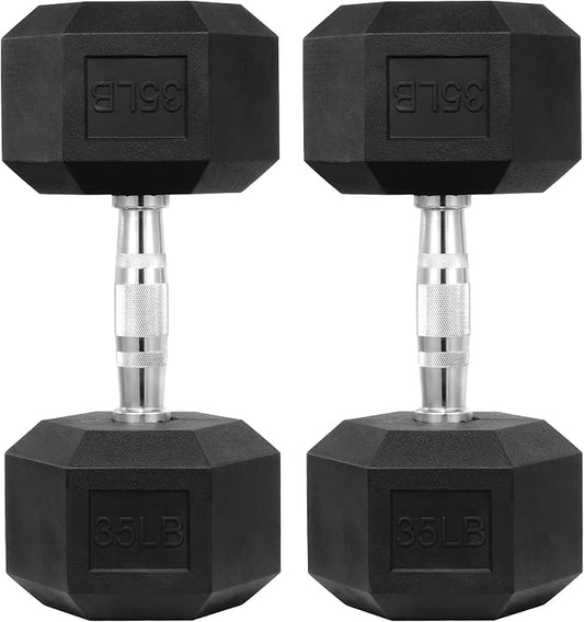 HulkFit Rubber Coated Hex Dumbbells, Anti-Roll Hand Weights Set of 2, Non-Slip Ergonomic Handle Low Odor for Home Gym