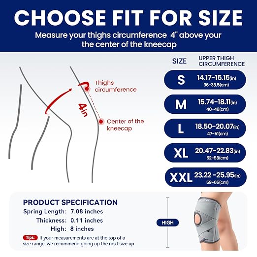JOMVD Knee Brace for Knee Pain, Meniscus Tear, Adjustable Knee Support with Side Spring Stabilizers for Meniscus Tear, ACL, Arthritis, Knee Pain Relief,Small