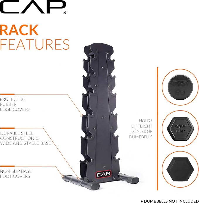 CAP 6-Tier Dumbbell Rack for Home Gym, 210lb Capacity, Heavy-Duty Weight Storage Rack for Hex Dumbbells, Space-Saving Steel Free Weight Stand, Multi-Level Dumbbell Storage Rack