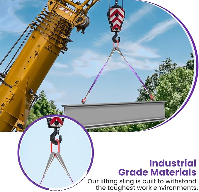 2 PCS Lifting Slings Straps with Hooks - 3.3 FT, 4409LB Pounds Capacity, Polyester Bridle Sling, Heavy Duty Two Leg Rigging Strap for Engines, Cranes, Hoists, Truck