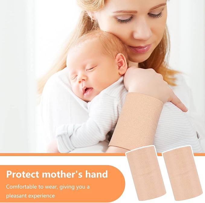 SATINIOR 2 Pairs Compression Wrist Sleeve Compression Wrist Brace Wrist Supports Wrist Wraps Elastic Wristbands for Men and Women Tennis, Tendonitis, Carpal Tunnel (Beige, Medium)