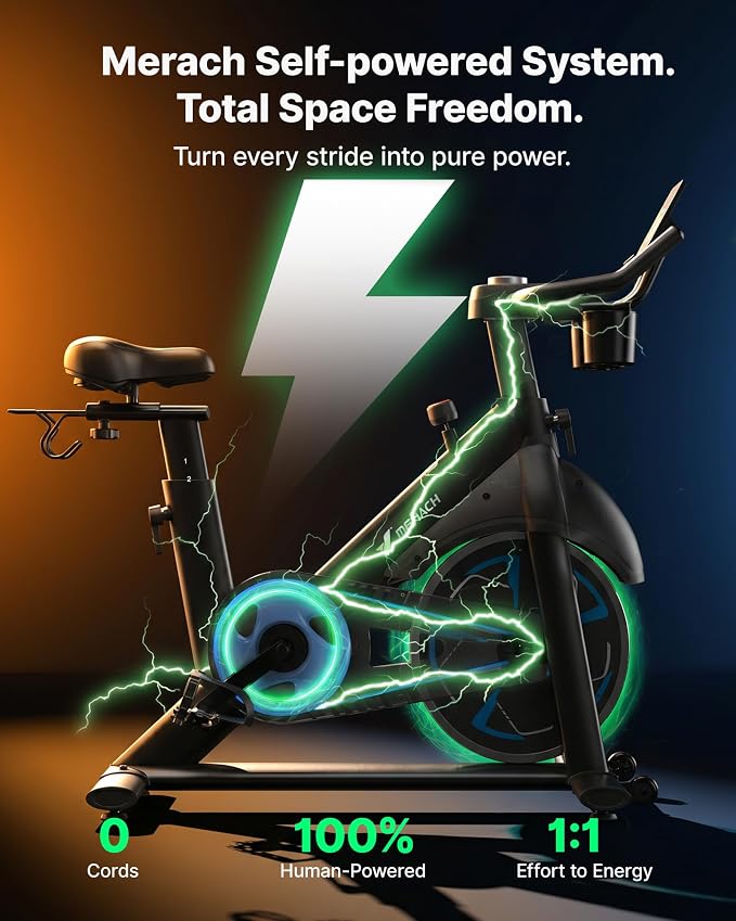 MERACH S36 Exercise Bike, Magnetic Resistance, 330lbs Capacity | Stationary Bike for Home, Quiet Drive, Fitness App with Courses, Adjustable Seat, Indoor Cycling Bike
