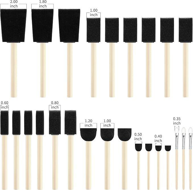 XDT Foam Paint Brushes Bulk Set - 25Pack Sponge Brushes with Wood Handles for Acrylic Painting, Wood Staining, Mod Podge, Glue & Crafts - Disposable Assorted Sizes Paintbrush