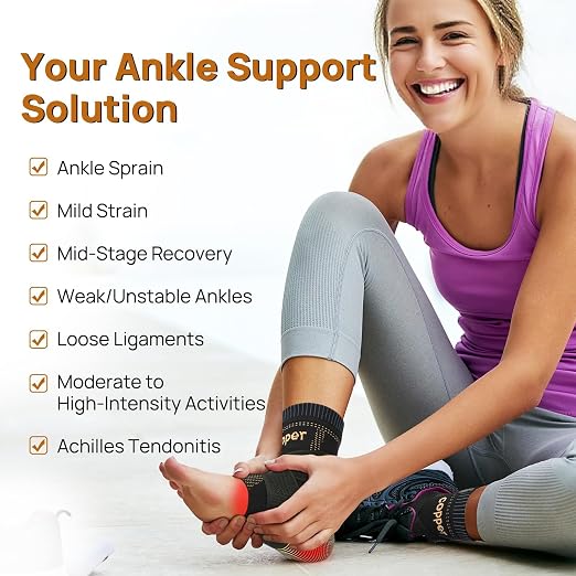 Ultra-Breathable Copper Ankle Braces Adjustable Compression Support, 2XL | Removable Figure-8 Straps, AirFlow Knit, All-Day Wear - Ankle Sprains & Plantar Fasciitis & Sports & Injury Recovery