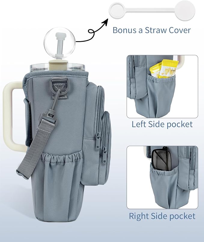 sportsnew 30/40oz Crossbody Water Bottle Holder Anti-Tip Tumbler Carrier | Lightweight Bottle Sling Fits Handled Tumbler w/ Phone Pocket, Adjustable Strap, Insulated Lining, Hands-free for Hiking Gym