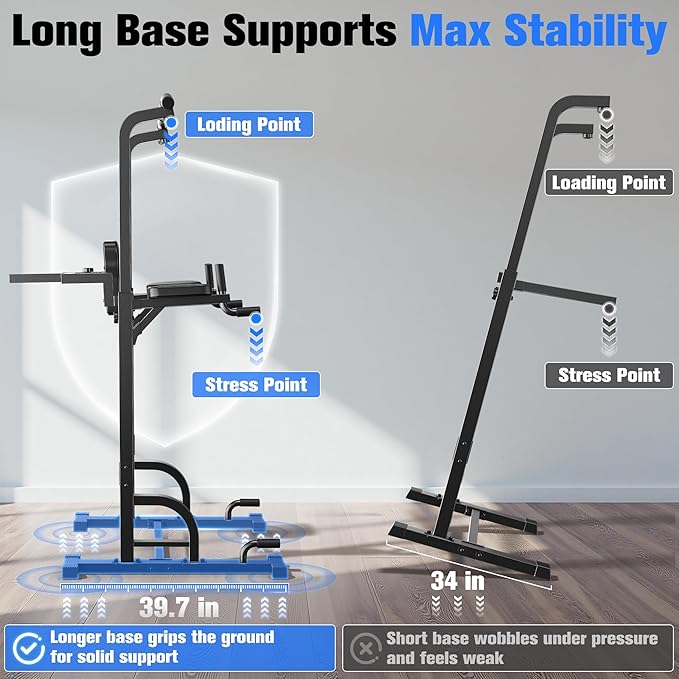 Sportsroyals Power Tower Pull Up Bar Station, 450LBS Stable Pull Up Dip Station for Home Gym Strength Training Equipment | FED Fitness
