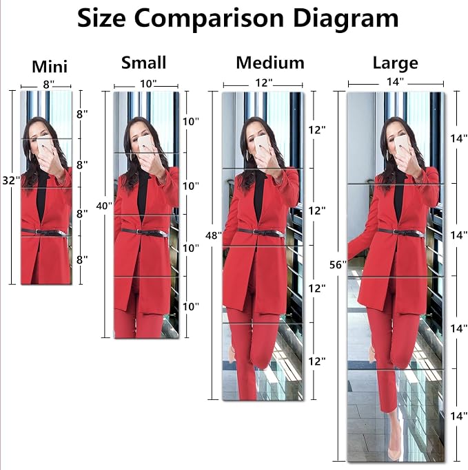 Unbreakable Acrylic Full Length Mirror for Wall Mounted, Full Body Mirror for Kids, Flexible Plastic Safe Shatterproof, 4 PCS 14 x 14 Inches, Workout Mirrors Tiles for Home Gym, Bedroom Over The Door