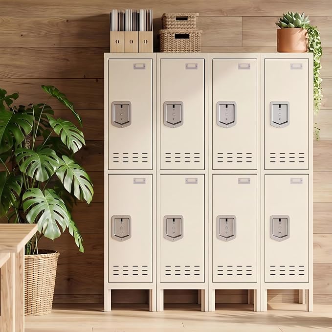 BUTISOW Metal Locker, Beige, 2 Door, 66.15" H x 11.8" W x 11.8" D