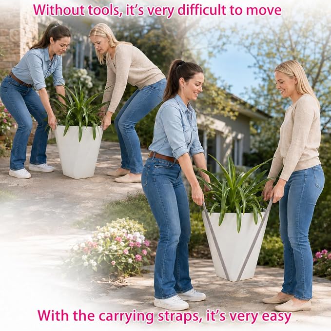 Potted Plant Mover and Lifting Straps for Garden, Landscaping Lifting Straps, Move Heavy Garden Objects:Garden Flower Pots, Planters, Trees, Rocks, Gray, Middle and Small