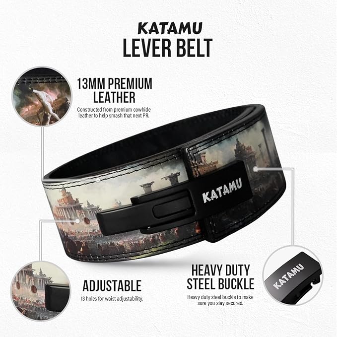 Katamu USPA & IPL Approved Premium Leather Lever Belt — 10mm and 13mm | Powerlifting Belt for Men and Women, Steel Lever Buckle, 4 Inch Wide Back Support for Deadlifts and Squats