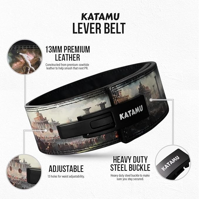Katamu USPA & IPL Approved Premium Leather Lever Belt — 10mm and 13mm | Powerlifting Belt for Men and Women, Steel Lever Buckle, 4 Inch Wide Back Support for Deadlifts and Squats