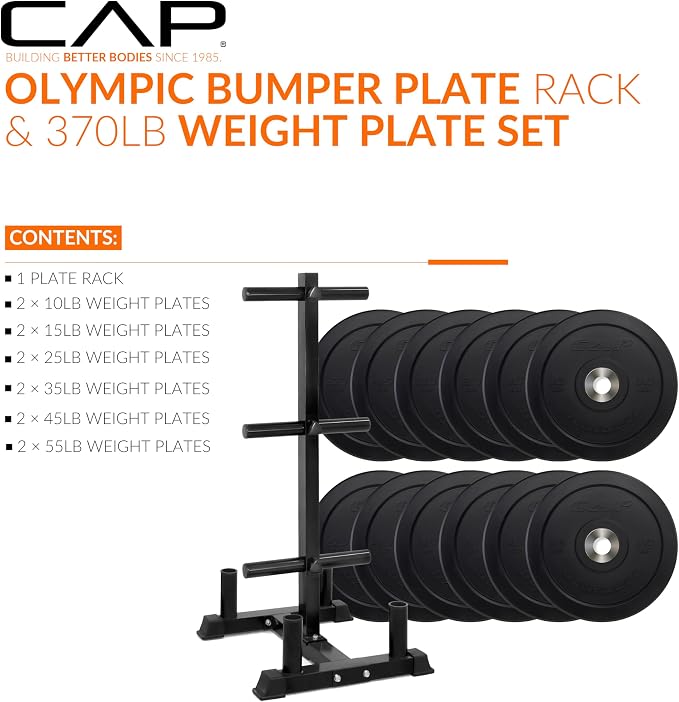 CAP 2-inch Olympic Bumper Plate Weight Set | 100-370 lbs | Multiple Colors | Storage Rack Optional