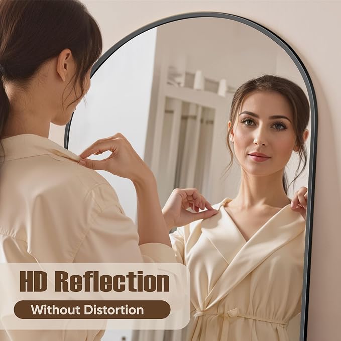Floor Mirror, 90"x46" Oversized Full Length Mirror with Stand, Arched Full Body Mirror Standing Hanging Leaning Against Wall, Aluminum Frame Giant Mirrors for Bedroom Cloakroom, Black