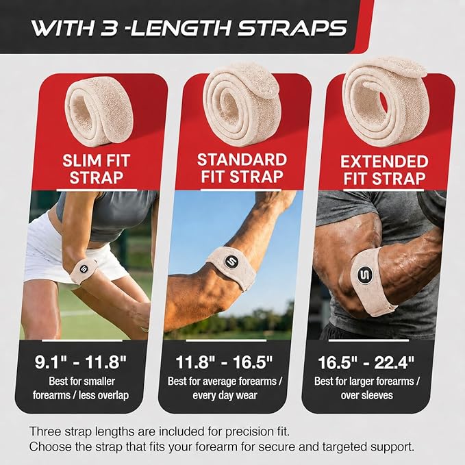 Sleeve Stars Tennis Elbow Brace for Men & Women, Elbow Brace for Tendonitis, Tennis Elbow Strap, Golfers Elbow Brace, Elbow Support Wrap for Tennis Elbow Relief, Fits 9"-23" (Pair/Beige)