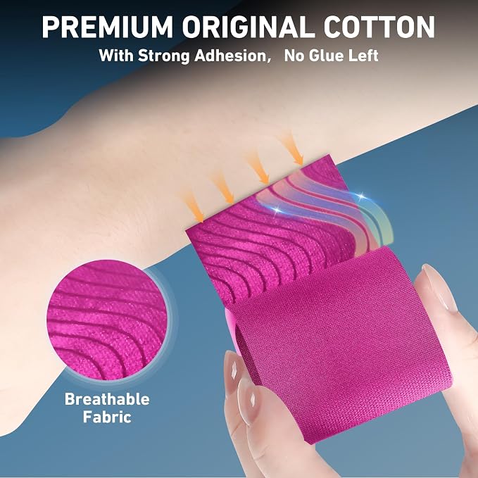 KTQUICK Precut Kinesiology Tape for Ankle,12PCS,20% Stronger Adhesive,Pink | Ankle Support Tape with Premium Cotton, Breathable, Waterproof, Latex-Free Athletic Tape for Running, Training & Hiking
