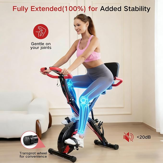 BARWING Stationary Exercise Bike for Home Workout, 5 IN 1 Foldable Indoor Cycling Bike for Seniors, 350LB Capacity, 16-Level Magnetic Resistance, Seat Backrest Adjustments