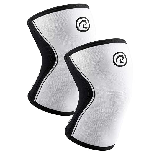 Rehband RX Knee Support for Strength Training & Fitness - 7mm Neoprene Knee Sleeve, Flexible & Non-Slip, Knee Sleeve for Men & Women, Colour:White - 1 Pair, Size:Large
