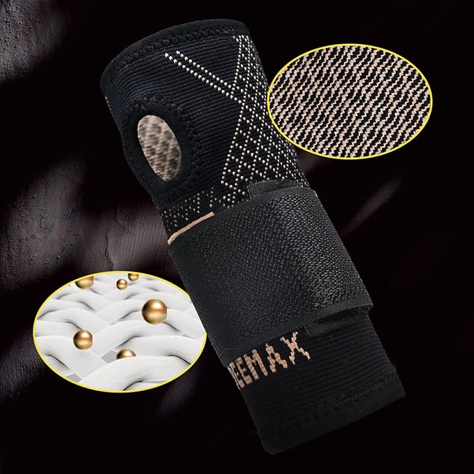 INDEEMAX Copper Wrist Compression Sleeve 1 Pair, Comfortable Hand Brace Support with Strap for Arthritis, Tendonitis, Sprains, Workout, Carpal Tunnel - Left & Right - Women and Men