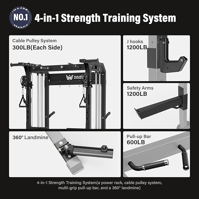 MAJOR FITNESS F22 Power Rack, 1600lbs All-in-One Squat Rack with Dual Pulley System, Heavy-Duty Steel Frame, Attachments & Storage for Home Gym Strength Training