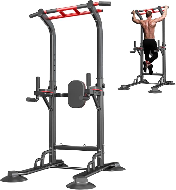 SogesPower Pull Up Bar Station Power Tower,12-Level Adjustable Heights | 66.1" to 94.5"Pull Up Dip Station for Home Gym, Pull Up Bar Stand Dip Bar Strength Training Fitness Equipment