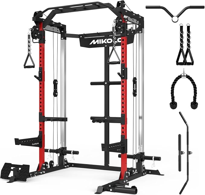 Mikolo Power Cage, 2000LB Power Rack with Independent Dual Pulley System, Multi-Function Home Gym Workout Machine for Cable Crossover and Squat