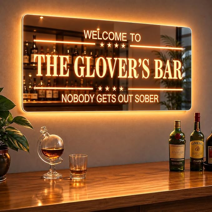 Custom Mirror Bar Sign, Handmade Personalized 3D Bar Led Light Sign for Wall Decor, Light up Mirror Sign for Home Man Cave Club Pub Shop Cafe Party Backard Patio, Best Gift for Dad Men