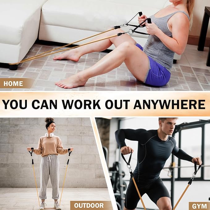 WHATAFIT Resistance Bands with Handles, 5-Level Exercise Bands for Workout | Natural latex,10-50 lbs, stackable to 150,Ankle Straps, Door Anchor,Guide. For Strength, Yoga,Home Gym,Travel & Workout.