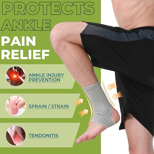 NeoTech Care Ankle Support Sleeve - Open Heel, Light, Elastic & Breathable Knitted Fabric - Medium Compression - For Men, Women, Kids - Right or Left Foot (Gray Color, Size M, 1 Unit)