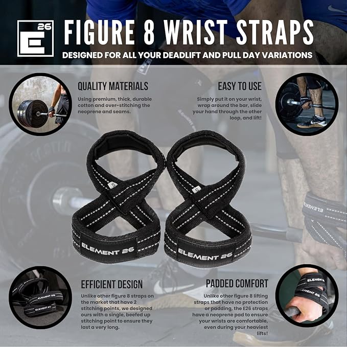 Element 26 Padded Figure 8 Lifting Straps for Deadlifts | Weightlifting Straps for Deadlifts, Farmers Carry Walks, Barbell Rows, Premium quality 100% cotton