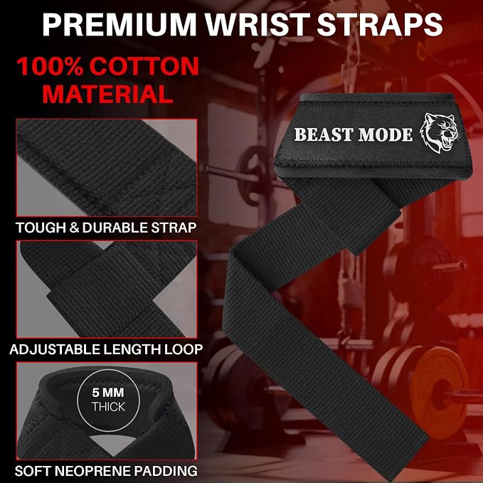 TECEUM Neoprene Padded Cotton Lifting Straps for Weightlifting, 1 Pair