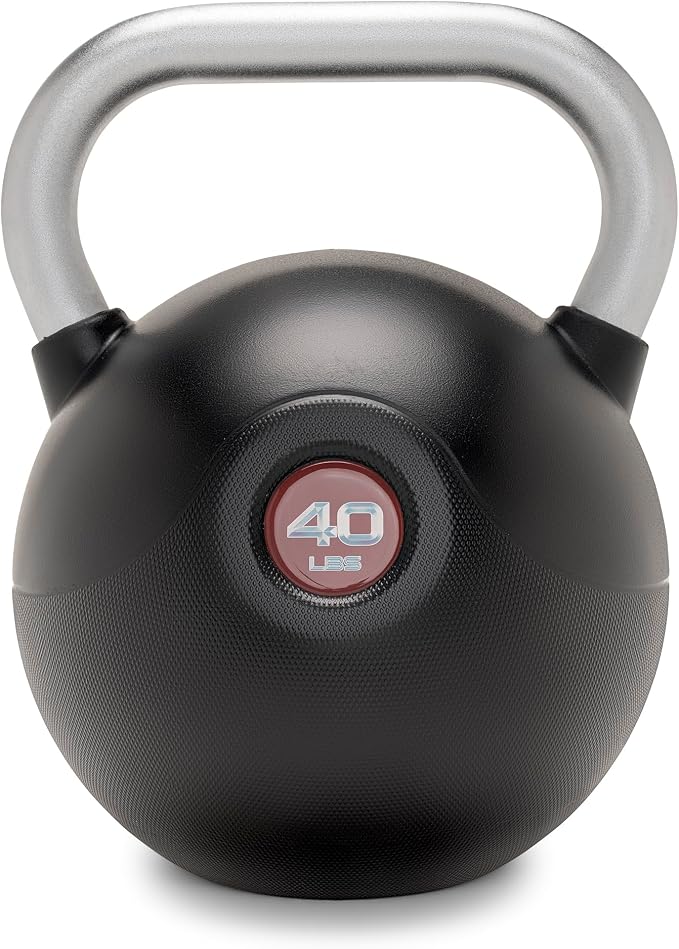 Marcy Commercial Grade PU Coated Kettlebell – 10 to 40 LB Single Weights with Textured Steel Handle, Flat Base – Strength Training for Full Body & Home Gym Workouts