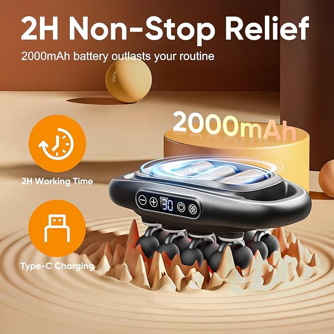 16 Head Massage Gun Deep Tissue - 2026 Upgrade Back Muscle Massager | 3 Modes & 30 Intensities, Portable Quiet Percussion Massager for Legs, Waist, Back, Neck, Buttocks Muscles Pain Relief