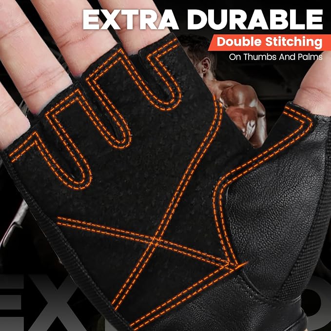BEACE Weight Lifting Gym Gloves with Anti-Slip Leather Palm for Workout Exercise Training Fitness and Bodybuilding for Men & Women
