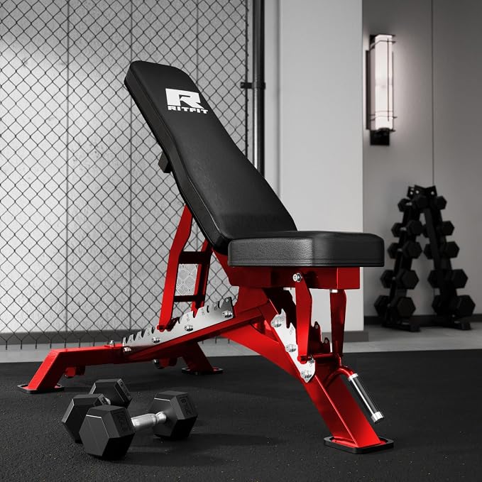 RITFIT Adjustable Weight Bench, Incline Decline Flat, 1300LB Capacity | Full Body Workout Bench for Home Gym Strength Training, 10 Backrest Positions, 3 Seat Angles, Heavy Duty Steel Frame