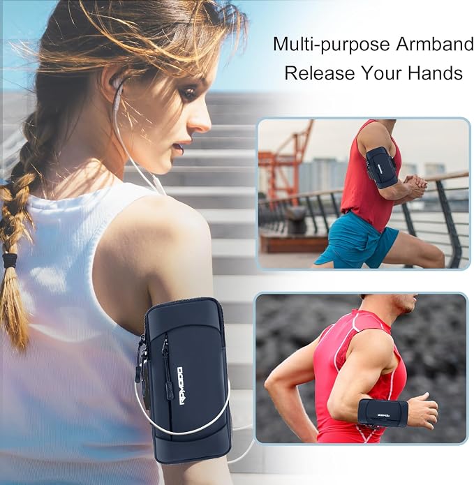 Phone Holder for Running Lightweight Armband for Men Women 7.5" Blue | 2 Pockets & Adjustable Elastic, Cell Phone Holder for iPhone Samsung Galaxy, Arm Band for Phone for Running Walking Jogging