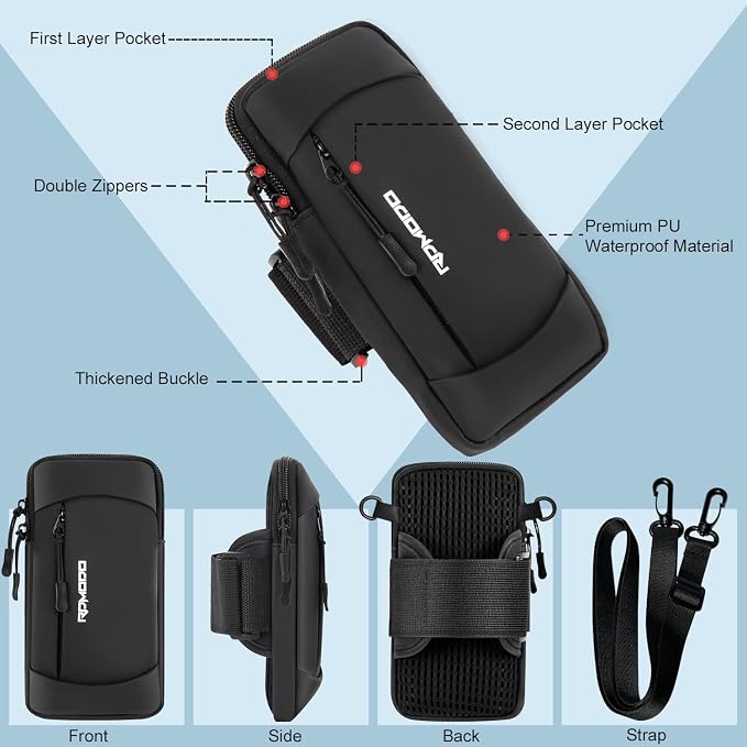 Running Armband Phone Holder with Crossbody Strap, 7.5 Inch Black | Water Resistant, Arm Band for Phone for Running Walking, Adjustable Crossbody Shoulder Bag for iPhone 17 16 Samsung Galaxy