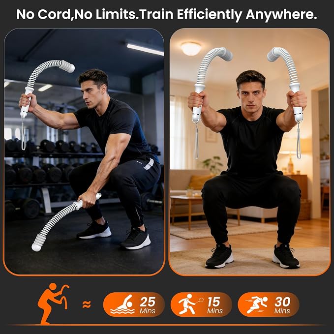2 Pcs Weighted Cordless Battle Ropes, Portable Ropeless Exercise Rope with Non-Slip Handle, Low-Noise Adjustable Resistance for Home Gym, HIIT & Low-Impact Cardio Strength Training (Grey)