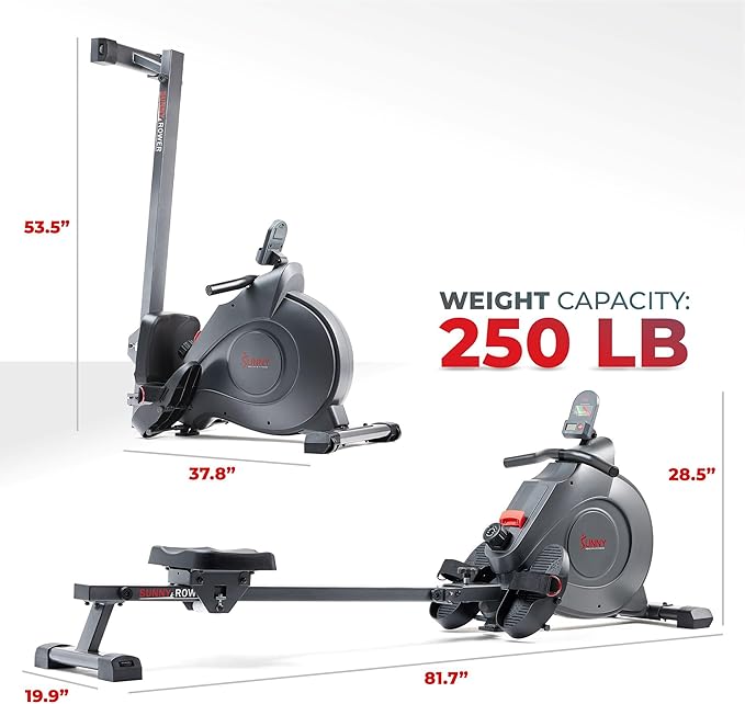 Sunny Health & Fitness Smart Magnetic Rowing Machine with Extra Long Rail