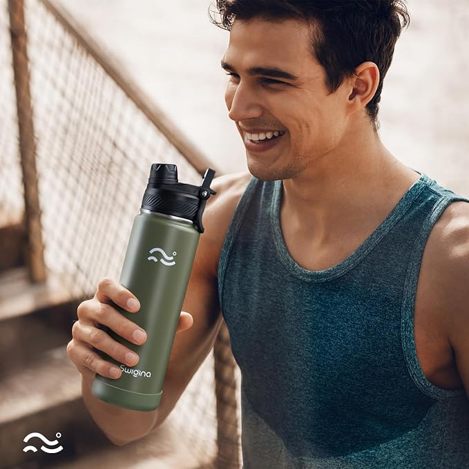 Swigina Insulated Water Bottle with Boot (Keep 36 hrs Cold) BPA Free, 24 oz