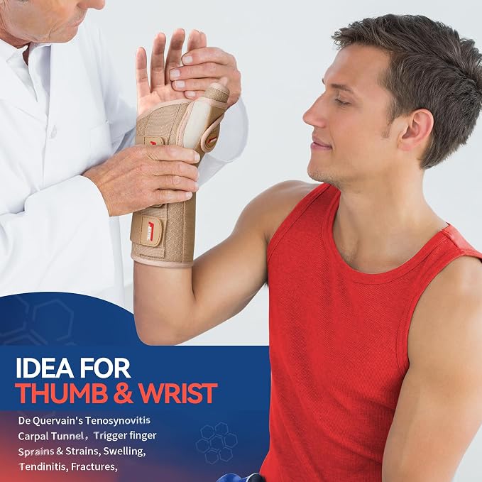 FEATOL Carpal Tunnel Wrist Brace Night Support, Thumb Spica Splint Left Hand for De Quervains Tenosynovitis, Tendonitis, Thumb Brace for Women Men, Beige, Large/XLarge