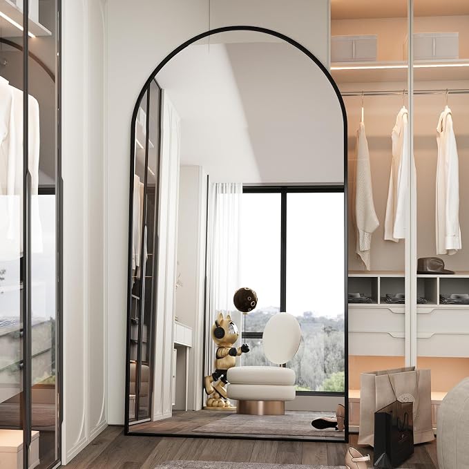 LFT HUIMEI2Y 76.4"x37" Arch Full Length Mirror, Black Floor Mirror | Tempered Oversized Mirror Full Body with Aluminum Alloy Frame; Standing, Leaning, or Wall Mount for Bedroom, Living Room