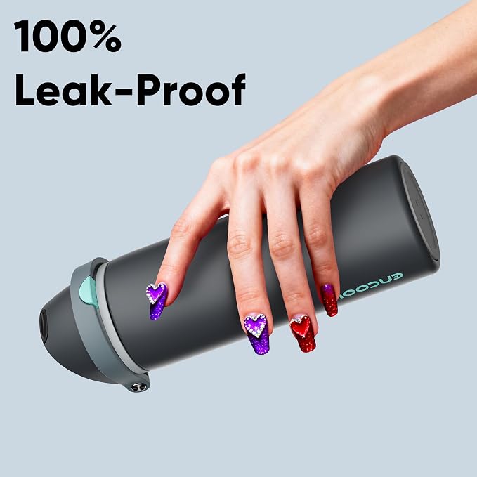 Insulated Water Bottle with Straw - Encool Stainless Steel Water Bottle with Push Button Lid, Leak-Proof & BPA-Free, Keeps Cold for 24 Hours for Sports, Travel, Gym (32 oz, Tuna Grey-Green)