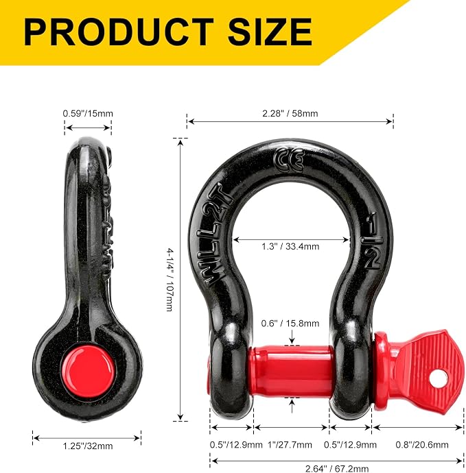 Pindex 2 Pack 2" x 20' Upgrade Web Lifting Sling & 1/2" D Ring Shackle 13000 Lbs Breaking Force 3500 Lbs Pulling Forces Lift Sling Straps for Rocks Trees Mowers Tool in Trailer Tractor Truck,Yellow