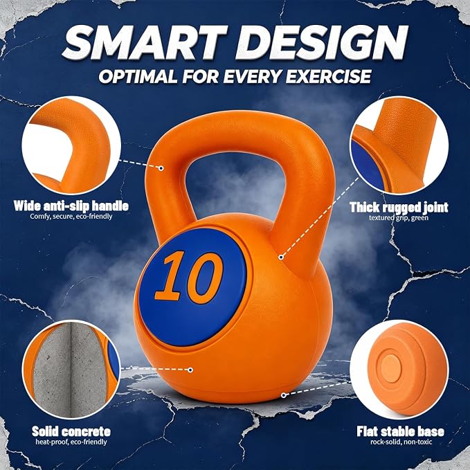 Single Kettlebells, Coated Cast Iron Kettlebell Weights with Wide Grip Handle & Flat Bottom, Strength Training Equipment for Swings, Squats, Deadlifts, Push-Ups & Home Gym Workouts