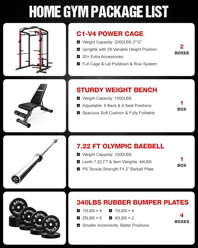 C1-V4 Power Cage, 2000LBS Squat Rack with LAT Pulldown, Multi-Function Weight Cage Strength Training Machine, Workout Cage with More Attachments for Home Gym Garage