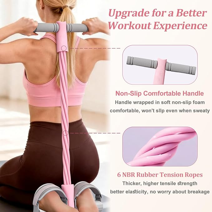 Adjustable Ankle Strap Bands Resistance with Handles, Upgraded 6 Tube Pedal Resistant Band, Natural Rubber Foot Pedal, Fits All Foot Sizes, Fitness Resistance Band for Abs, Waist, Arms and Legs