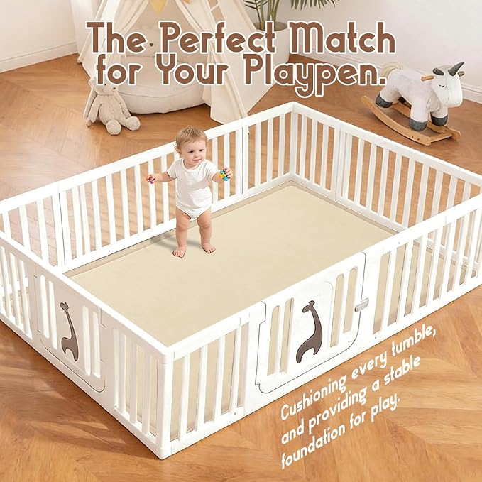 Baby Play Mat for Floor, 74'' x 50'' Thicken Foam Soft Padded Playmat for Tummy Time, Playpen Mat for Toddlers Infant Kids, Water-Repellent Coral Velvet, Non-Slip Bottom Safe for Crawling (Brown)