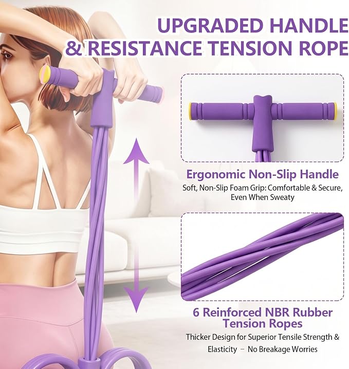 6-Tube Pedal Resistance Band with Handles | Professional Grade, Abdomen, Waist, Arm, Leg Workout, Home Gym Equipment for Full Body Training, Injury Prevention & Recovery
