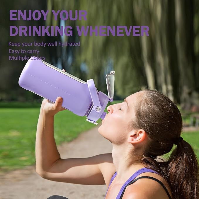 56oz Glass Water Bottles with Straw, Motivational Glass Bottle with Silicone Sleeve and Time Marker, Leakproof Large Glass Water Jug for Gym Home Office,Purple