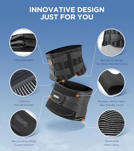 Back Brace for Lower Back Pain Relief with 3D Lumbar Pad, 6X Back Support Belt With Alternative Strips for Men/Women, Soft Breathable Mesh Fabric Lumbar Support for Herniated Disc, Sciatica
